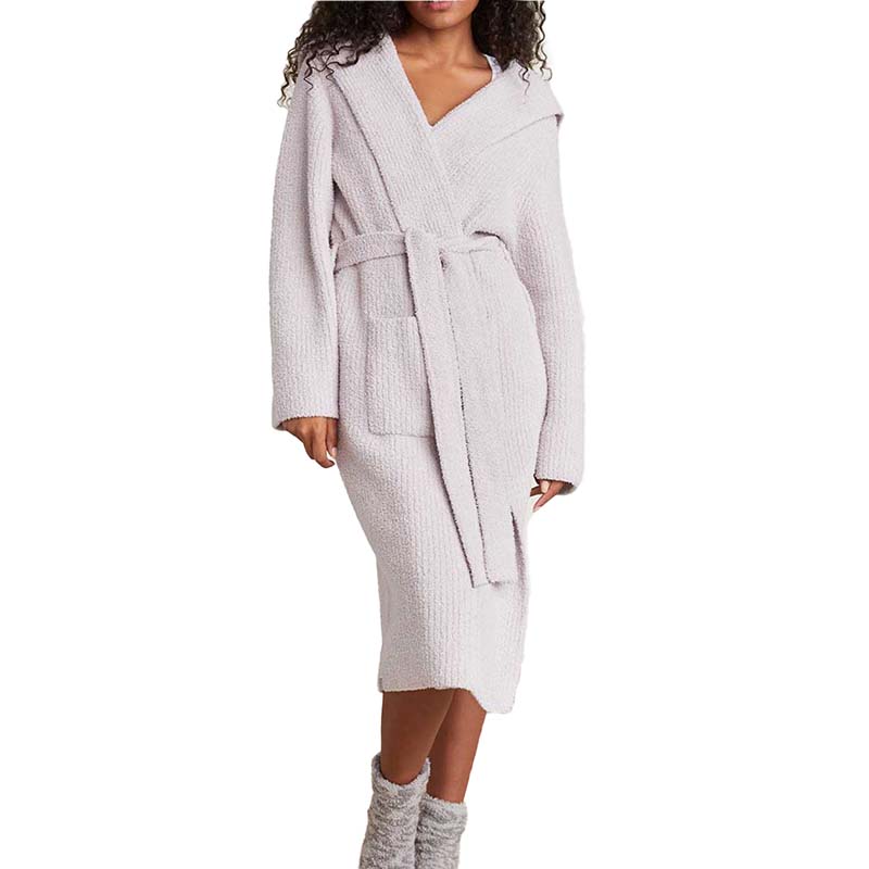 Barefoot Dreams CozyChic Ribbed Hooded Robe, Silver Ice, 1